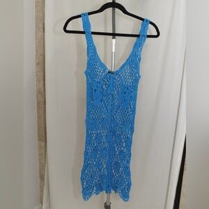 Bright Blue Crochet Swim Cover-Up Dress